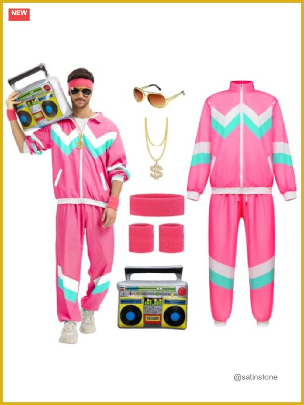 80s 90s Costume Set Windbreaker Sweatpants Sunglasses Retro Party Outfit Men